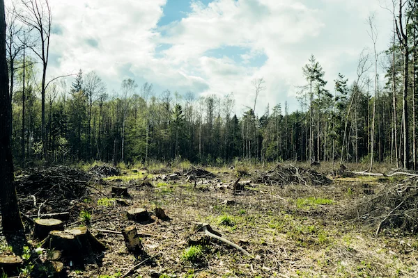 Wooded property with uneven terrain and dense vegetation being evaluated for land clearing
